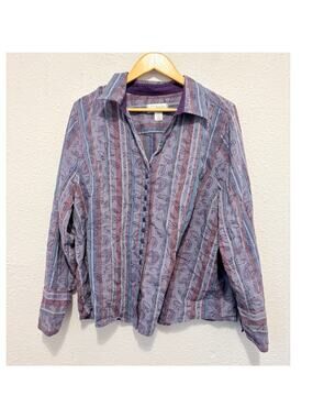 Vintage Y2K Paisley Long Sleeve Button Down Shirt Western Boho Cottage
